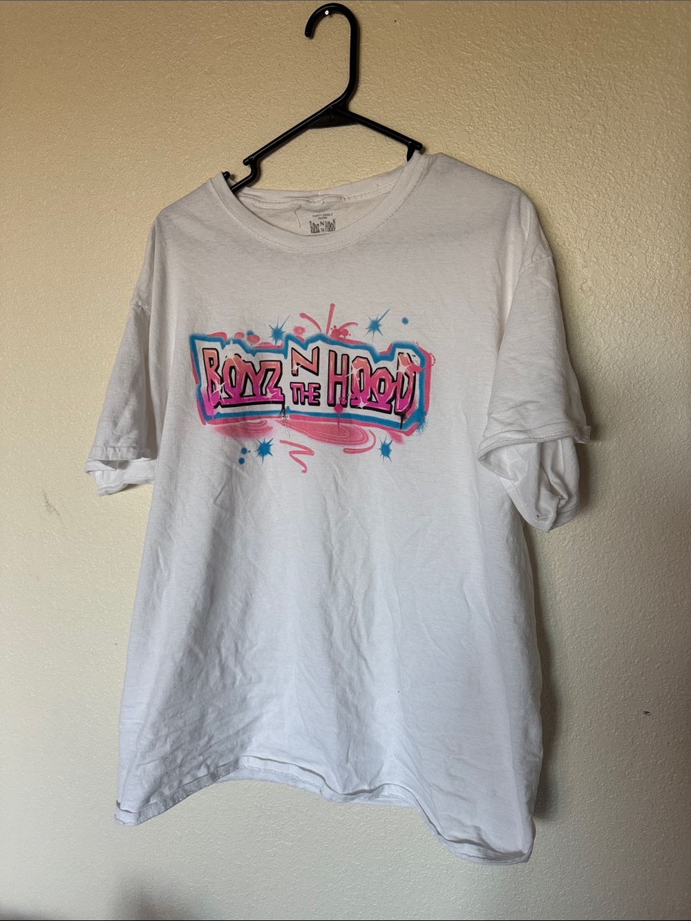 Spencer's White Graphic Tee with Pink & Blue Print